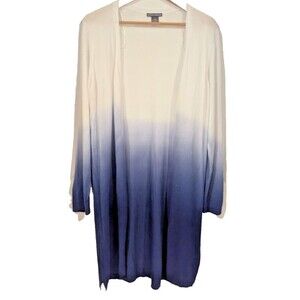 Chelsea & Theodore Cardigan Duster Blue White Ombre Open Front Rayon Medium